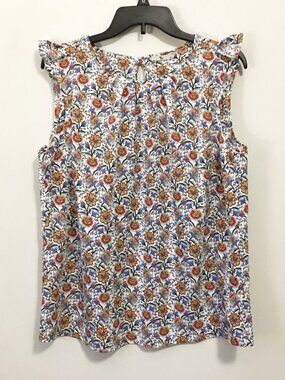 Tu UK Brand Floral Paisley Sleeveless Blouse Flutter Shoulder Size 14